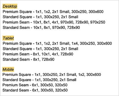 Ad Slot Sizes